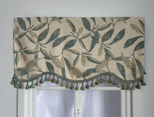 Linen Valance With Leaf Print & Tassel Trim , Curtain Valances, Custom Size,handmade - Etsy