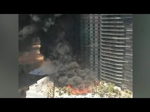 Pool deck fire at Las Vegas hotel caught on camera