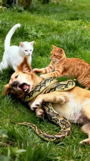 Shocking! OH NO! My Dog’s Choked by a Python,But the Cats Did This!😱🐍 #cat #funny #cute