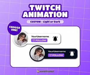 Custom Twitch Channel Follow Animation for Streamers, Vtubers and Creators | Social Media Lower Third in Dark or Light Theme - Etsy