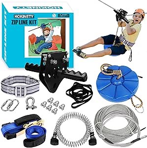 Zip Line Kit for Kids Adults : 200FT Up to 380Lbs - Quick Tighten Zipline for Backyard Outdoor with 100% Rust Proof Removable Trolley Seat Spring Brake