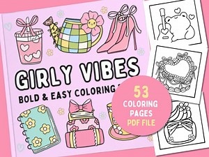 Girly Coloring Pages Adult Coloring Pages for Kids Digital Coloring Book Bold and Easy Coloring Book Digital Download Coloring Book PDF - Etsy UK