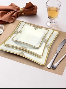 Porcelain Dinner Set for 6 People, 24 Pieces, Gold and Silver Pattern. - Etsy Canada