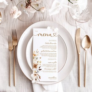 Fall Bridal Shower Menu Template, Fall Floral Bridal Dinner Menu, Rust and Orange Florals Menu Template, Editable Bridal Shower Menu - Etsy