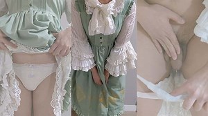 Crossdresser Wearing a Green Dress and a Pull-up Nappy&comma; then Jerking off 01 男の娘 洋服 偽娘 おむつ
