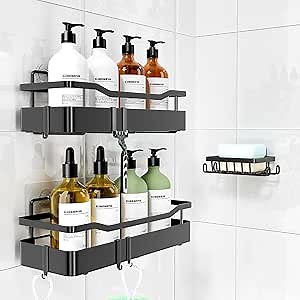 Bathroom Shower Caddy Organizer Shelves Rack 5Pack,Strong Adhesive,6Hooks,Drill-Free & Quick-Dry Shower Shelf for Inside Shower Organization and Storage Decor Accessories with Large Capacity