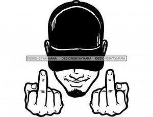 Male Man Baseball Hat Cap Middle Fingers Head Goatee Hands Illustration Hustle Black White Logo Graphic PNG JPG SVG Cricut Cutting Designs - Etsy