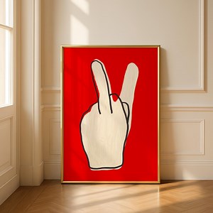Peace Zeichen Hand Kunst Druck - Minimale Gesten Illustration auf Rotem Hintergrund Wandkunst (Digitaler Download) - Etsy.de