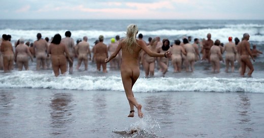Hundreds of skinny dippers brave Northumberland sea