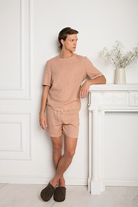 Linen Men's Pajama Set With Shorts: Soft Sleepwear - Etsy