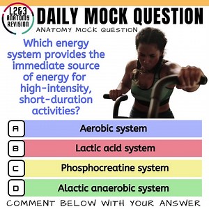 Which energy system provides the immediate source of energy for high-intensity, short-duration activities? A) Aerobic system B) Lactic acid system C) Phosphocreatine system D) Alactic anaerobic system Drop your answer in the comments below 👇 You can join our inner circle and download tons of FREE MOCK Questions here >>> https://join.parallelcoaching.co.uk/fitness-exam-mock-questions Pass your exam with confidence using our Revision Bootcamps >>> Level 2 Anatomy Bootcamp here >>> https://courses