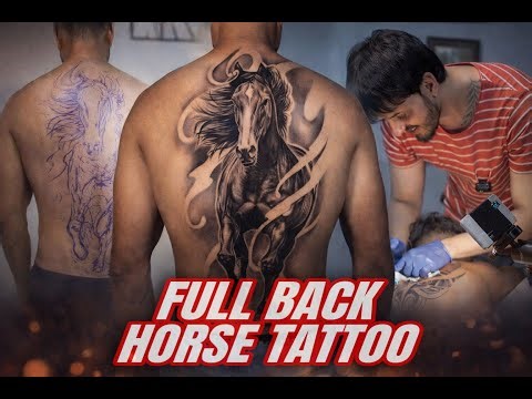 Realistic full back HORSE TATTOO | Tattoo process and final result | Hunting tattooz