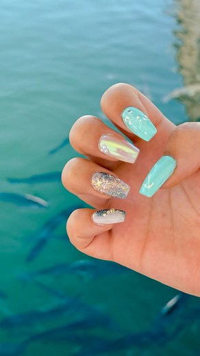 BEACH NAILS🐚🩵🌊✨ #beachnails #nailvlog #newnails #nails #acrylicnails #nailart #nautical #beach #summernails #naildesigns #naildesign | Peachyyymaddii