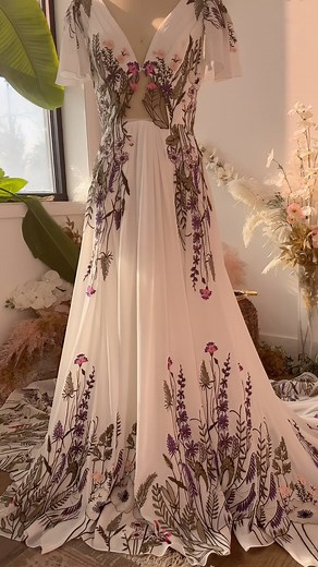 7.1K views · 604 reactions | The dreamiest wedding dress full of lavender wildflowers ✨ • • #uniqueweddingdress #BohoWeddingDress #floralembroidery #weddingday #weddinginspo #weddinginspiration #weddingplanning #weddingplanner #fashiondress #weddingideas #bridalinspiration #bridalinspo | Flora & Lane | Facebook