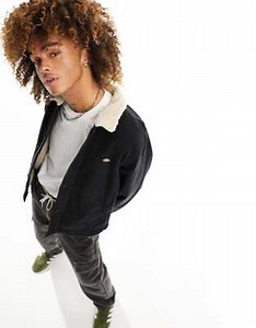 Dickies duck canvas deck jacket in black with borg collar | ASOS