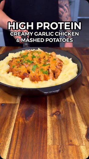 High Protein Creamy Garlic Chicken & Mashed Potatoes! 🔥 74g Protein Meal Prep 💪🏼 (Macros: Per Serving - 4 Total) 549 Calories 46gC | 9.5gF | 74gP 👨‍🍳: @_aussiefitness Ingredients: 1.4KG Peeled & Diced Potatoes (Carisma Potatoes) 300g Blended Low Fat Cottage Cheese 15g Freshly Grated Parmesan Cheese 1 Tsp Salt & 1 Tsp Garlic Powder 800g Thinly Sliced Boneless & Skinless Chicken Breast (raw weight) 1 Tsp Salt, 1 Tsp Smoked Paprika, 1 Tsp Onion Powder, 1 Tsp Italian Herb Seasoning 1 Tsp Olive 
