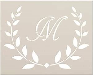 Cursive Monogram Stencil with Laurels & Diamond by StudioR12 | Letter Stencils for DIY Paint Farmhouse Home Decor | Select Size & Letter (20 x 16 inch)