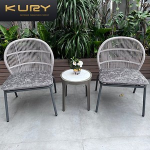 [Hot Item] Modern Outdoor Garden Rattan Rope Restaurant Dining Table Set Patio Furniture Plastic Chair