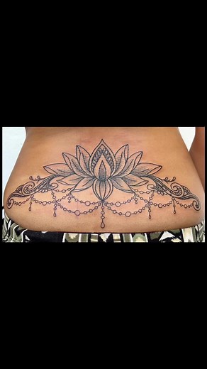 Lower Back Lotus Tattoo with Henna Elements and Beads