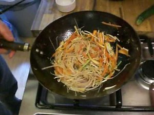 Stir frying rice noodles