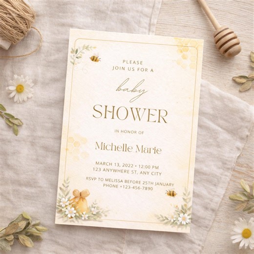 Honey Bee Baby Shower Invitation | Watercolor Floral, Canva Template (digital Download) - Etsy
