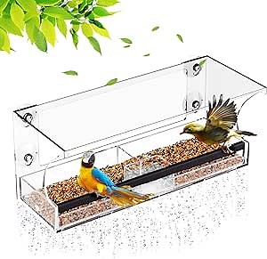 NPET Bird Feeders, Window Bird Feeder with Sliding Seed Tray, Strong Suction Cups, Anti-Shock Outdoor Bird House for Outside Wild Birds, Finch, Cardinal, and Bluebird