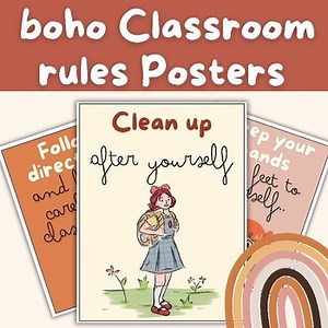 boho Classroom rules Posters - boho classroom decor