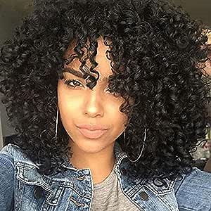 Netgo Afro Wigs with Bangs, Short Black Kinky Curly Wigs for Black Women, Natural Heat Resistant Fiber Wig for Daily Party Wear