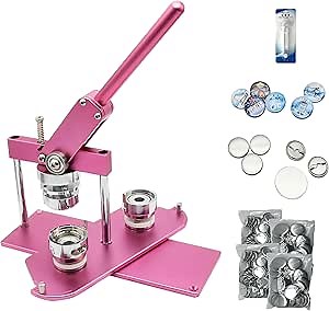 ChiButtons B400 Pro 37mm (1.5") Metric Button Maker Kit | All-Metal Press with 200 Parts, Interchangeable Moulds & Adjustable Circle Cutter | Create Promotional Badges, Custom Pins, Gifts (Pink-New)