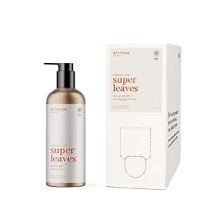 Bundle of ATTITUDE Shower Gel, EWG Verified, Plant and Mineral-Based Ingredients, Vegan and Cruelty-free, Refillable Aluminum Bottle, Patchouli and Black Pepper, 16 Fl Oz + Bulk Refill 67.62 Fl Oz