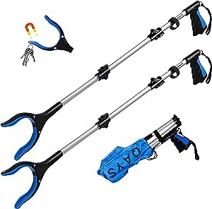 2-Pack 43 Inch Grabber Tool, Extra Long Grabbers for Elderly Grab It Reaching Tool + Magnets & Rotating Head, Heavy Duty Reacher Grabber Pickup Tool - Trash Picker Grabber(2 Grippers+1 Bag)