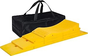 RV Leveling Blocks, 11 Packs Camper Levelers for Travel Trailer with 6 Interlocking Leveling Blocks, 3 Extended Slanted Ramps, 1 Slanted Ramp, 1 Top Tire Saver Ramp and Storage Bag Yellow