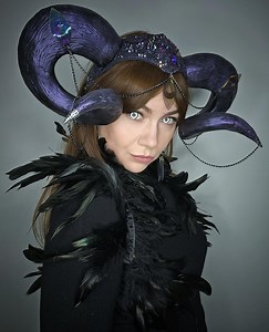 Dark Fairy Purple Ram Horns Headpiece With Chains - Etsy