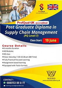 3.2K views · 90 reactions | Looking for Post Graduate Diploma in Supply Chain Management! Join one of the best PGD in Supply Chain Management [PGDSCM] . ProfQual accredited [PQ level-7] PGD in SCM. Start Date: 19 April Class: Saturday 7.30-10.30 pm Bd time/ 1.30-4.30 pm GMT Duration: 6 months Class: 40 classes Module: total 10 subjects, 40 modules Credit: 120 credit Program Special fee for this batch only | World Academy- WARD | Facebook