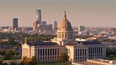 Aerial shot of the Oklahoma State Capitol Building on a cloudless...