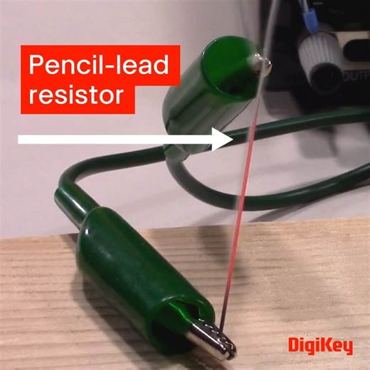It took two power supplies, but we did it! This 1 Ω red-hot pencil-lead resistor quickly oxidized. #powersupplies #resistors Learn more --> https://bit.ly/3XUVrKm | DigiKey