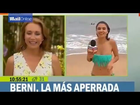 Chilean TV Reporter Bernardita Middleton BIKINI TOP FALLS off During Live Broadcast