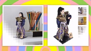 Japanese Samurai Doll Figurine Traditional Samurai Warrior Statue Asian Collectible Desktop Ornament Home Decor Accent 11.81In