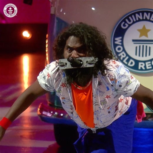 Kranthi pulled 1,944kg of vehicle weight with a sword in his mouth 🗡️ Kranthi DrillMan | Guinness World Records
