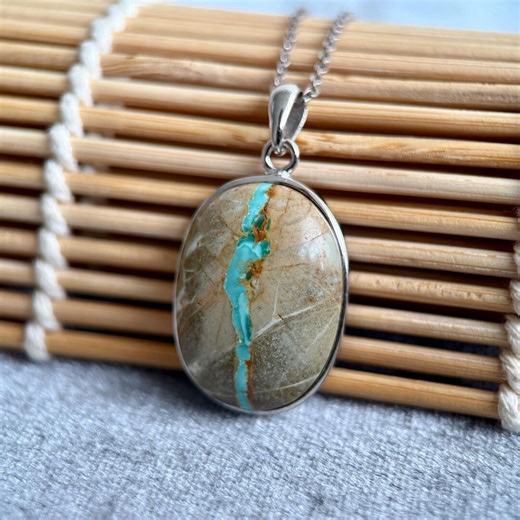 Royston Ribbon Turquoise Silver Pendant – Natural US Turquoise, Handmade Jewelry - Etsy