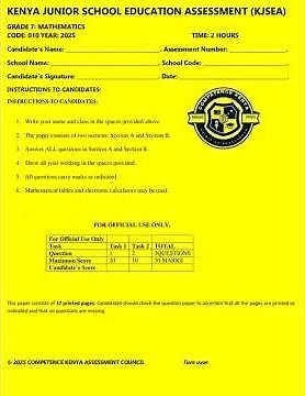 Grade 7 Mathematics Mid Term 3 2025 Exam