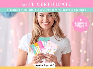 Gift Certificate Templates | Editable Canva Gift Voucher and Discount Card for Small Business Branding - HGS01 Sparkle & Speckle - Etsy