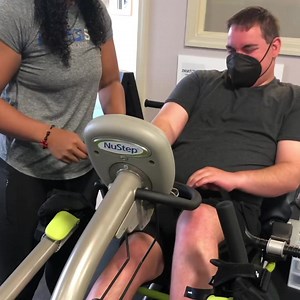11 reactions | Aaron, CP, is learning to use the NuStep elliptical bike with just his legs! Focusing on knee flexion to assist with better knee lift while walking laps. Big A is always wearing his working-hard face! #cerebralpalsy #cerebralpalsywarrior #activitybasedtherapy #nustep #nextstepatlanta #therapy | NextStep Atlanta Paralysis Recovery | Facebook