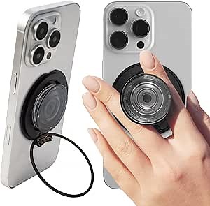 On The Grip Compatible with Magsafe Ultra-Thin Collapsible Phone Grip – Sleek Magnetic Phone Holder for iPhone & Android, 360 Rotation, Wireless Charger Compatible, Durable & Portable (Black)