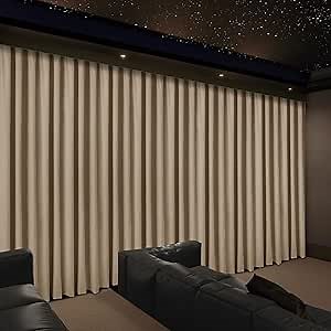 Macochico Extra Wide Home Movie Theater Curtains 100% Blackout Velvet Drapes for Sliding Door Stage Auditorium Cinema Wedding Flat Hooks Curtains for Track 150”Wx102”L Light Taupe 1 Panel