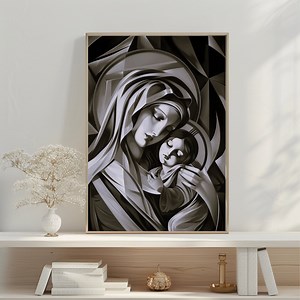 Blessed Virgin Mary Holding Jesus | Large Printable up to A2 Format, up to 24 Inch Height, Aspect Ratio Variants | Black and White | 300 DPI - Etsy Australia