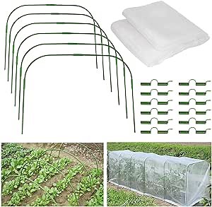 BEAMNOVA Garden Netting Mesh Greenhouse Hoops for Raised Beds Row Cover Barrier Support Frame Cover Climbing Plants Stakes with Clips for Outdoor Vegetable Tomato Vines DIY