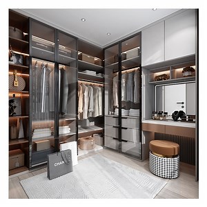 [Hot Item] Wholesale Custom Wooden Godrej Bedroom-Furniture Design Home Glass Door Wardrobe Closet