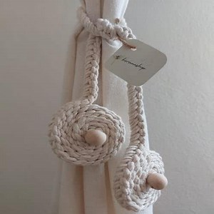 Macrame Curtain Tie Backs,farmhose decor room,macrame holdbacks boho,curtain tiebacks. nautical curtain tiebacks, outdoor decor, farmhouse, (set of 2 price)