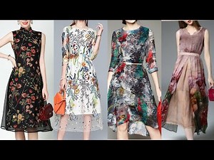 outstanding amazing printed chiffon double breasted slit style women shift dresses design
